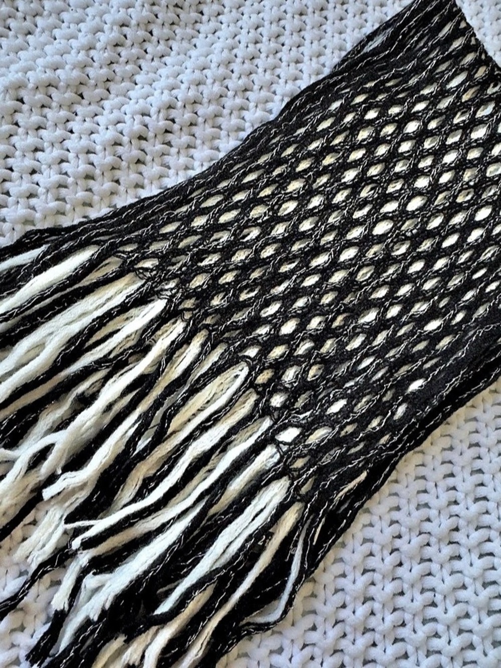 Cato Fringe Scarf NWT in Black & White reversible